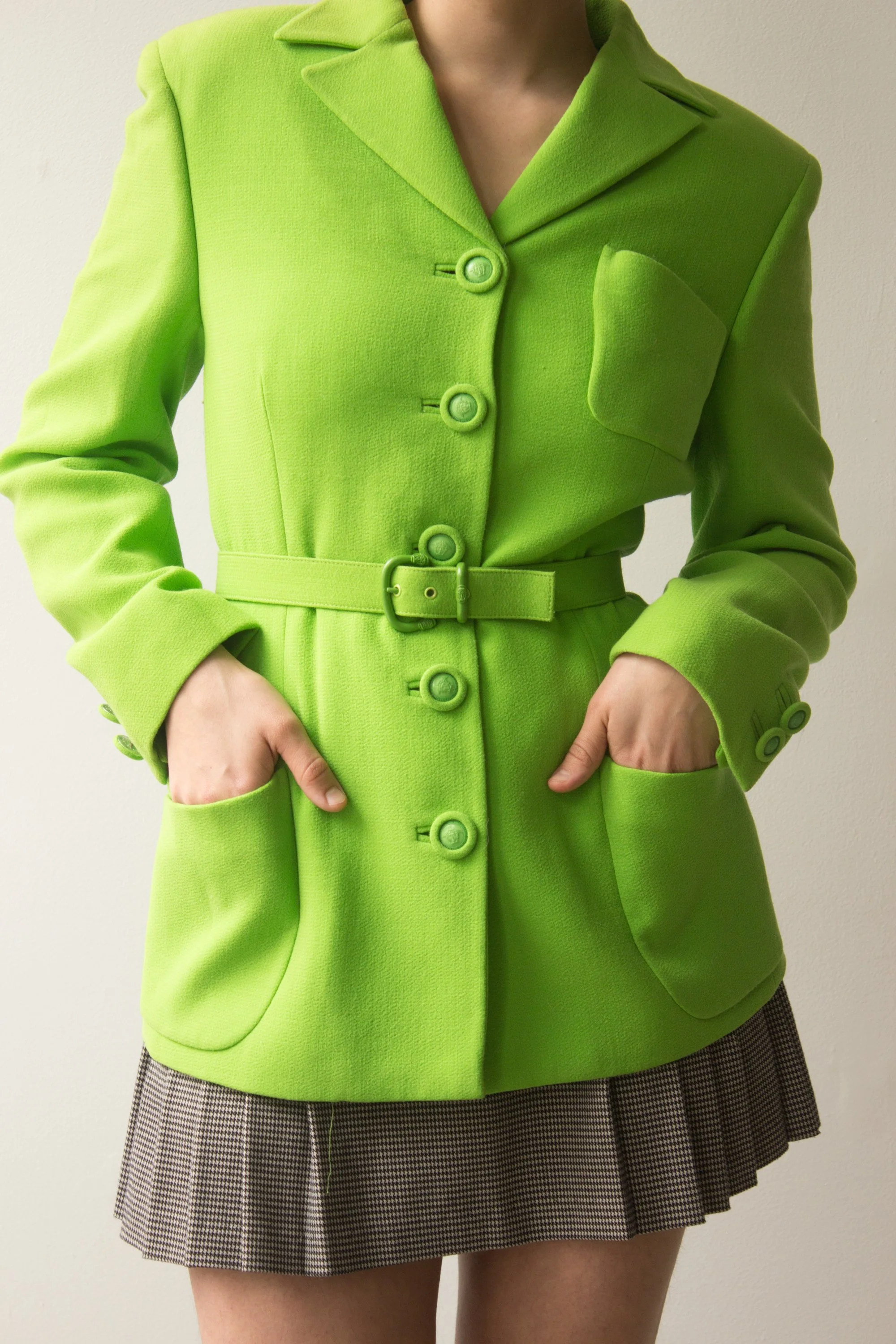 1990s Lime Wool Gianni Versace Belted Jacket — Wayward Collection